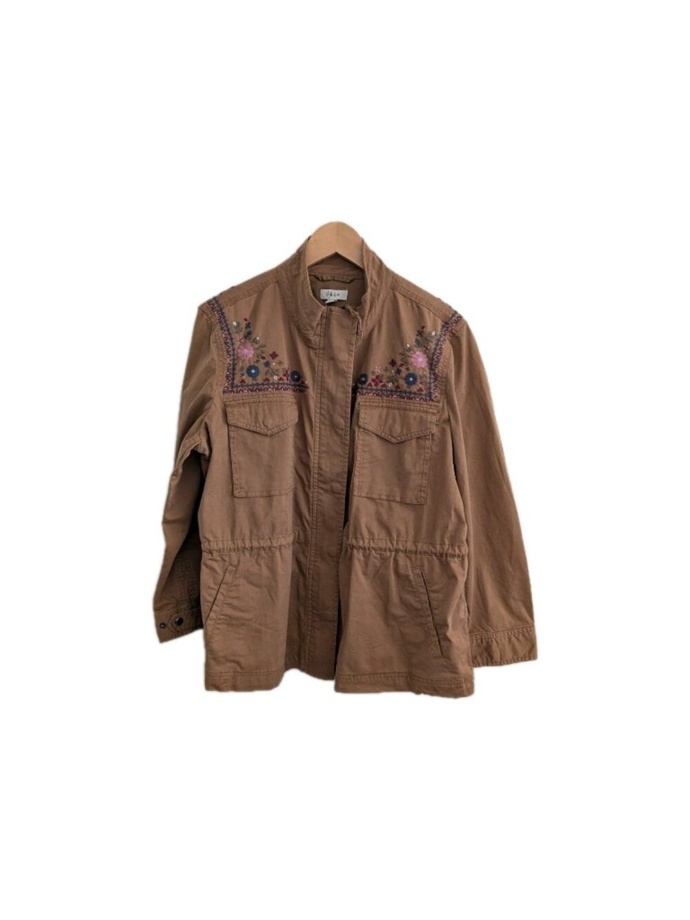 Style & Co Embroidered Utility Jacket PXXL Brown Floral Boho Cottagecore Fall